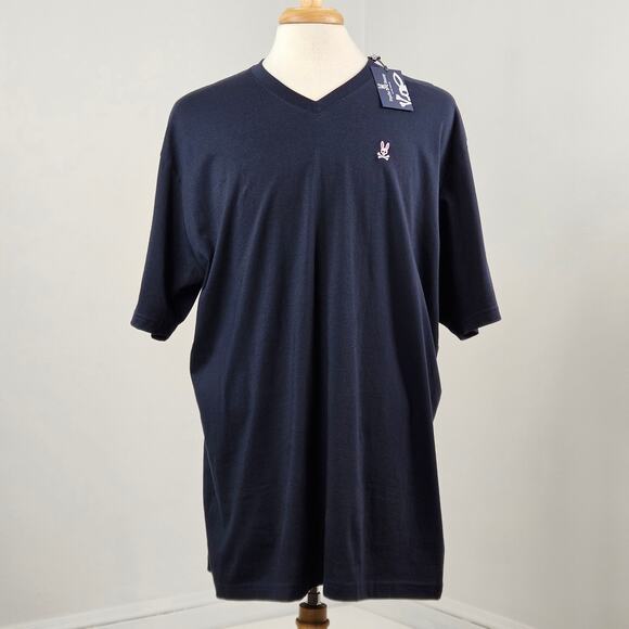 Psycho Bunny V-Neck Logo Pima Cotton T-Shirt Navy Blue | Big Man XXXL - Picture 2 of 16